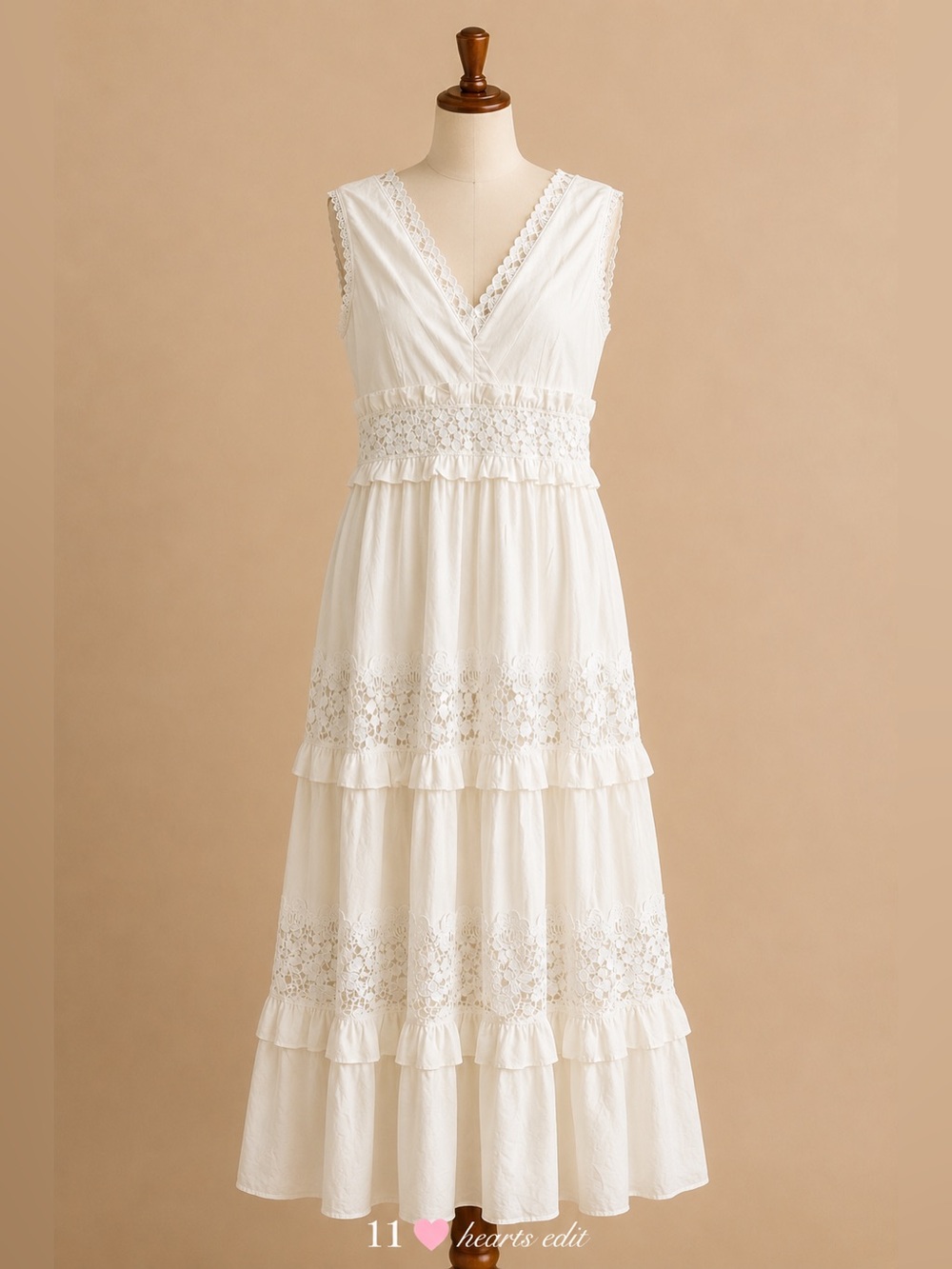 Endless Rose White Sleeveless Lace Mixed Long Dress NWT Small Boho Midi